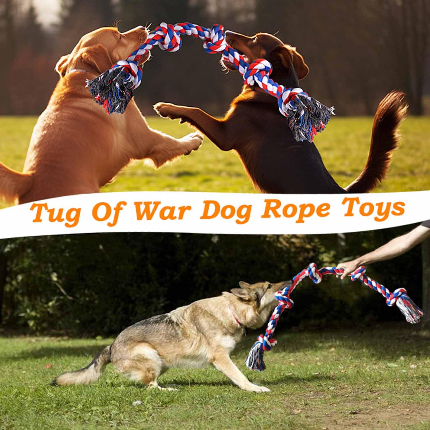 TUAHOO Dog Toys for Aggressive Chewers, Tough Rope Chew Toys for Medium Large Breed, 3 Feet 5 Knots Indestructible Rope Tug of War Dog Toy for Boredom, Teeth Cleaning