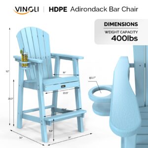 VINGLI Tall Adirondack Chairs Set of 2 HDPE Adirondack Bar Stools with Cup Holders, Poly Deck Chairs Outdoor Bar Stools, 350LBS Capacity (Blue, 2 PCS)