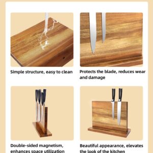 Magnetic Knife Holder Block Rack Double Sided Acacia Wooden Magnetic Knife Display Stand with Strong Enhanced Magnets for Kitchen Knife Counter Multifunctional Storage