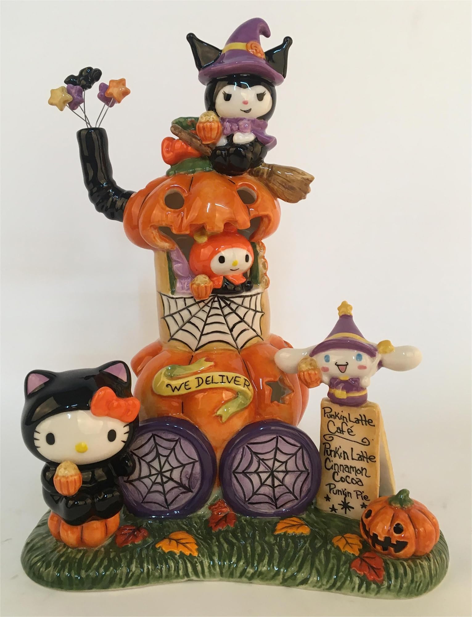 Blue Sky Clayworks Hello Kitty and Friends Pumpkin Cafe Latte Candle House, 10.25-inch Height, Halloween Decoration