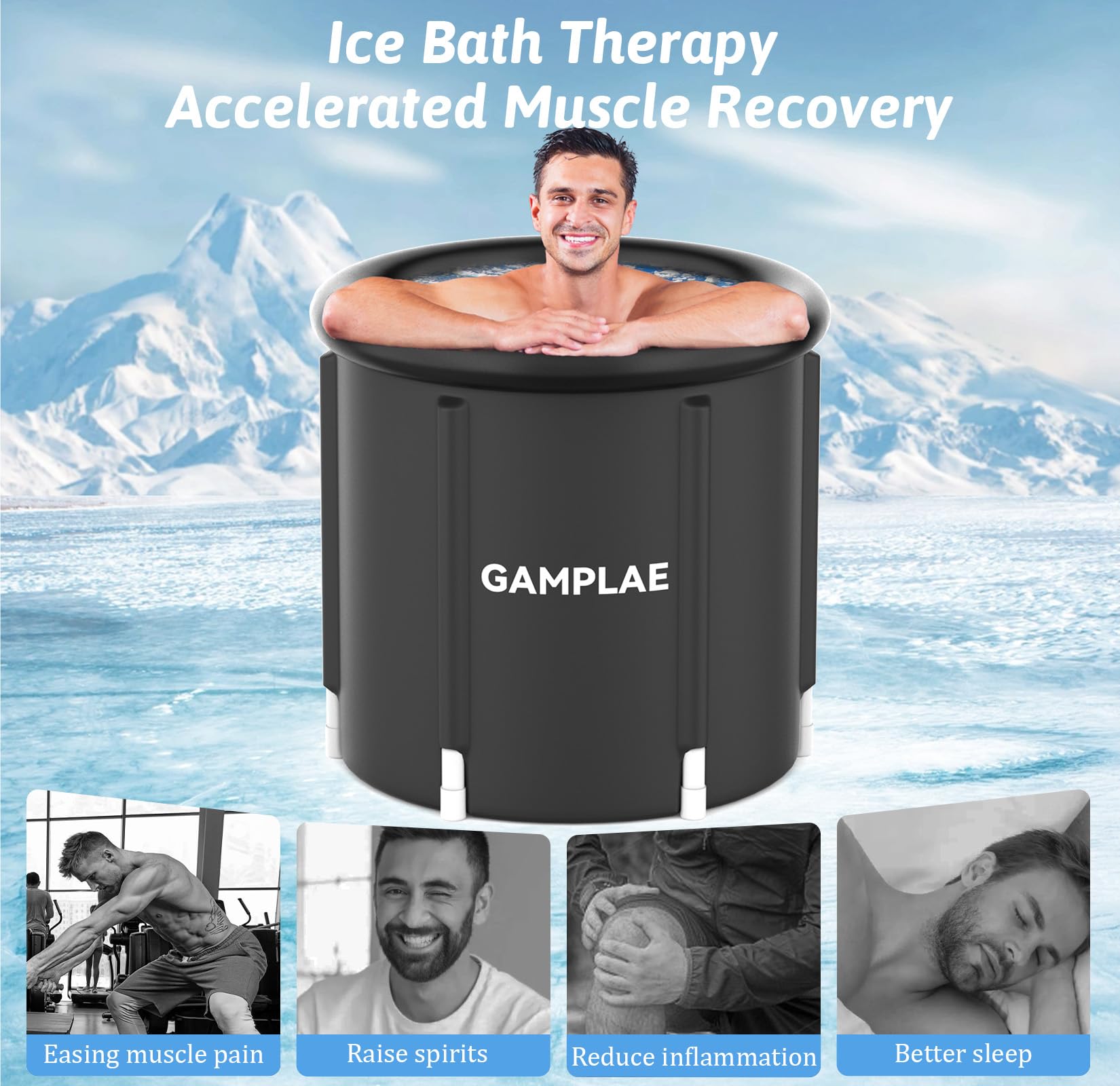 Portable Ice Bath Tub for Athletes Adults, Large 99 Gallons Ice Plunge Tub with Cover, Ice Pod Cold Bath Plunge Tub for Cold Water Therapy and Recovery, Thicken Cold Tub Ice Baths at Home & Outdoor