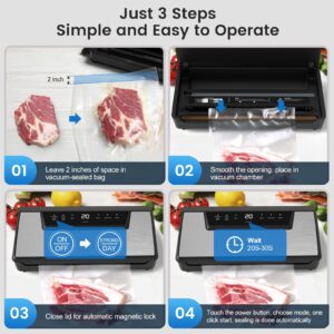 BLITZHOME Vacuum Sealer Machine, 6 Easy Modes for Dry/Moist Food Storage/Sous Vide, Built-in Cutter/Storage, Visual Seal-Time, Automatic Food Sealer with 15Pcs Bags,1 Roll, Full Starter Kit…