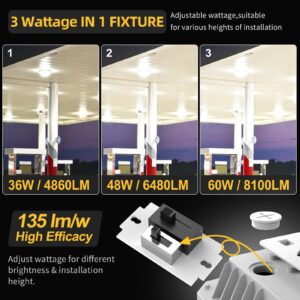 ORRGENA LED Canopy Lights 100W/80W/60W Adjustable, 5000K/4000K/3000K Adjustable, UL&DLC Listed Square Canopy Lights 10" x 10, IP65 Waterproof Canopy Light AC100-277V for Gas Station