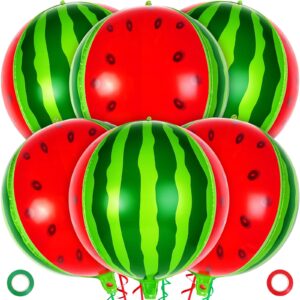 watermelon round balloons, 6 pcs watermelon foil balloons, large sweet fruit mylar balloons for summer themed party decoration birthday baby shower