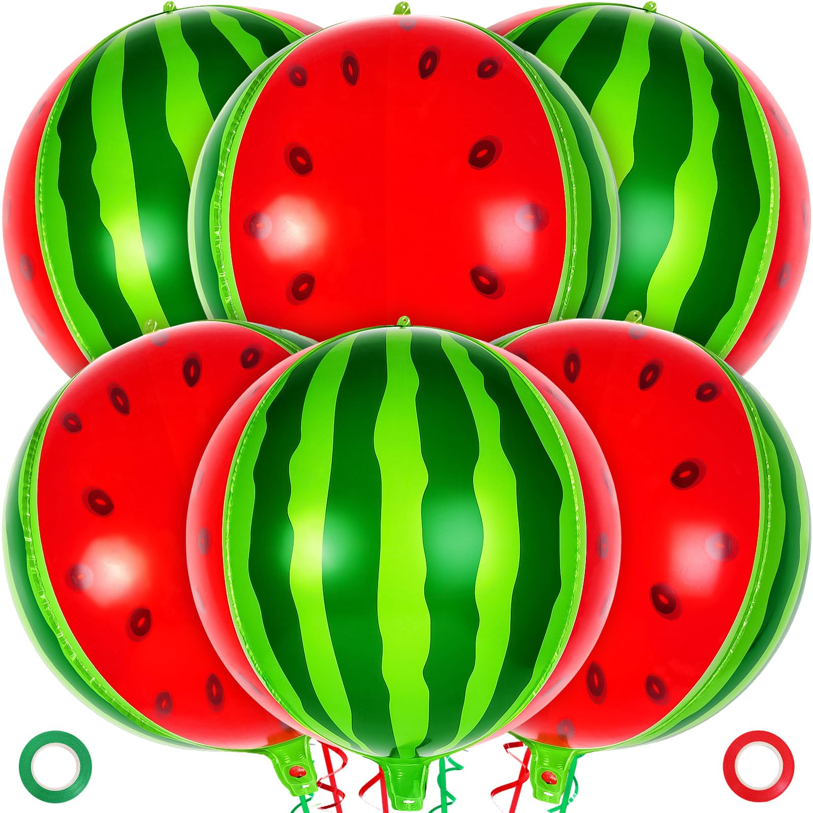 Watermelon Round Balloons, 6 Pcs Watermelon Foil Balloons, Large Sweet Fruit Mylar Balloons for Summer Themed Party Decoration Birthday Baby Shower