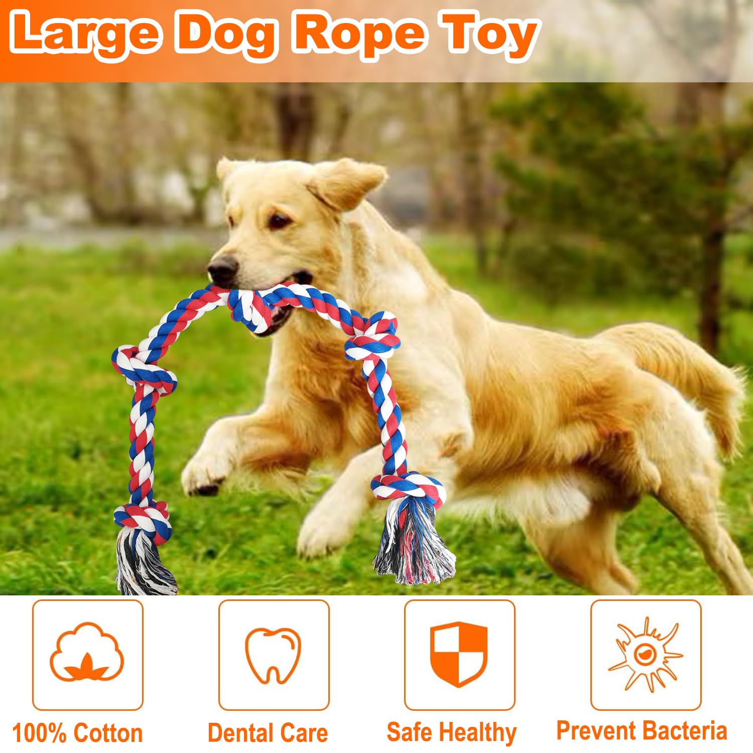 TUAHOO Dog Toys for Aggressive Chewers, Tough Rope Chew Toys for Medium Large Breed, 3 Feet 5 Knots Indestructible Rope Tug of War Dog Toy for Boredom, Teeth Cleaning