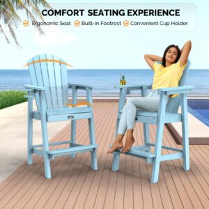 VINGLI Tall Adirondack Chairs Set of 2 HDPE Adirondack Bar Stools with Cup Holders, Poly Deck Chairs Outdoor Bar Stools, 350LBS Capacity (Blue, 2 PCS)