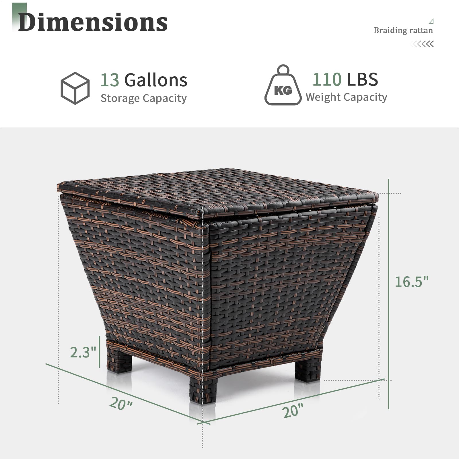 Outdoor Small Deck Box with Lid, Outdoor Wicker Side Table with Storage, Wicker Storage Box Patio Rattan End Table Small Resin Square Container Coffee Table Outdoor Side Table Patio Storage Box