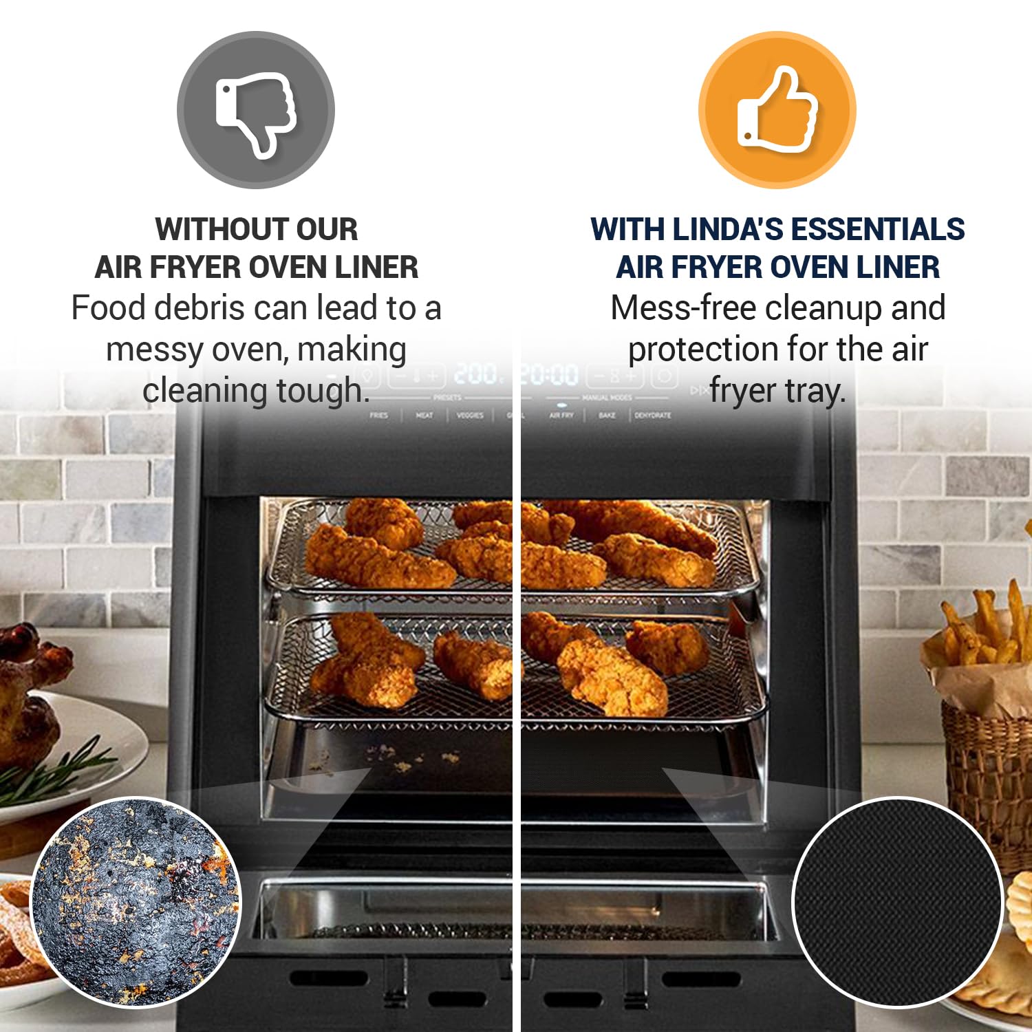 Air Fryer Oven Liners (4 Pack) Reusable Non-Stick Heat Resistant Toaster Oven Liner, Compatible with Ninja, Cuisinart, Emeril Lagasse & More, Air Fryer Mat, Toaster Oven Accessories, 12"x12"