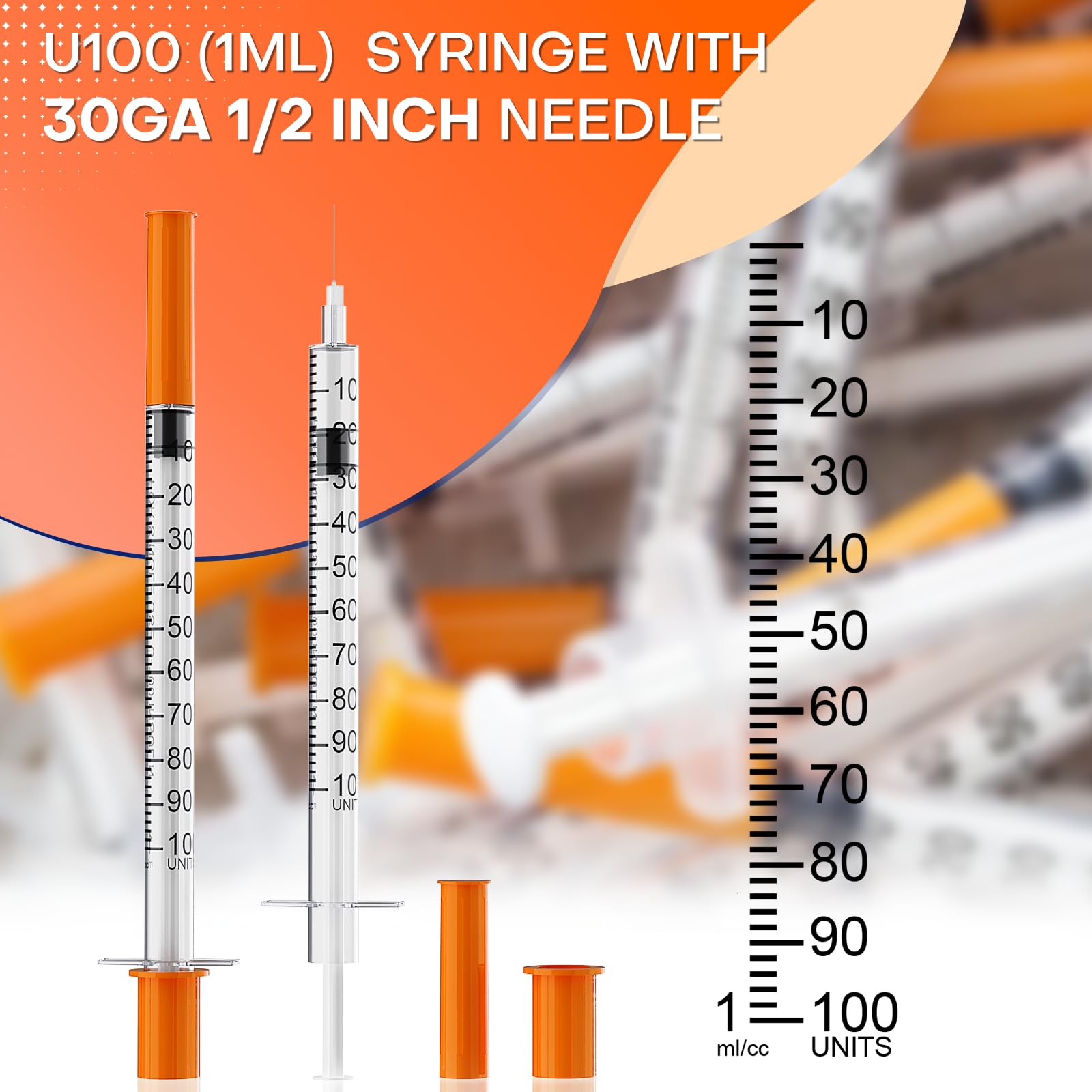 GODCREAT 1ml/cc Syringe with Needle, 30 Gauge 1/2 inch Disposable Lab Dispensing Supplies Individually Wrapped, Pack of 25