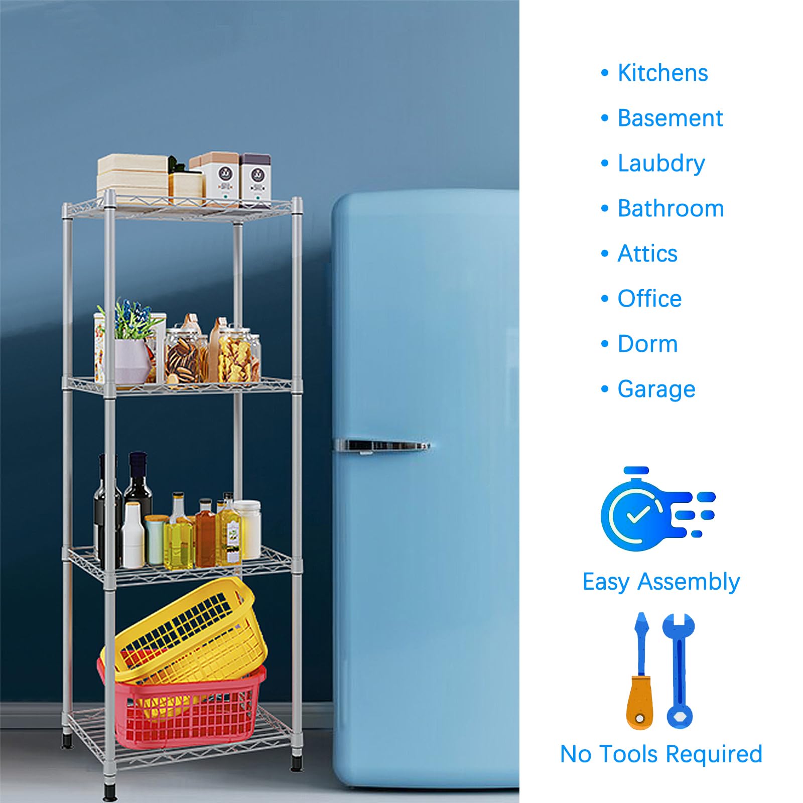 ZHAZHADI 4 Tier Fixed Layer Spacing Storage Shelf Metal Storage Rack Wire Shelving Unit Storage Shelves Metal 528Lbs Capacity 17" L x 13" W x 47" H for Pantry Closet Kitchen Laundry Grey