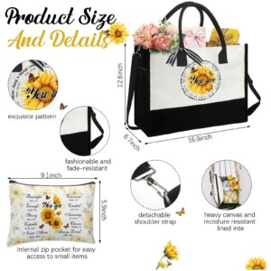 Aliceset 4 Pcs Christian Gifts for Women Include Inspiration Religious Tote Bag 20 oz Stainless Steel Tumbler Bible Verse Keychain Catholic Makeup Bag Birthday Gifts for Women Mom Friend (Sunflower)