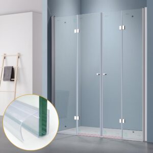 Bathroom Shower Glass Door Bottom Seal Strip, 2PCS 36 Inch Long Clear PVC Seal Strips for 3/8"(10mm) Thick Framless Glass Door Panel