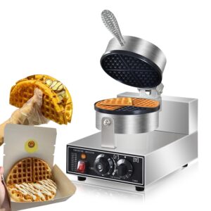 Commercial Waffle Maker, 1300w Round Waffle Baker Machine, Non-Stick Stainless Steel Belgian Waffle Iron with Temperature and Time Control, for Restaurant Bakery Snack Bar Family