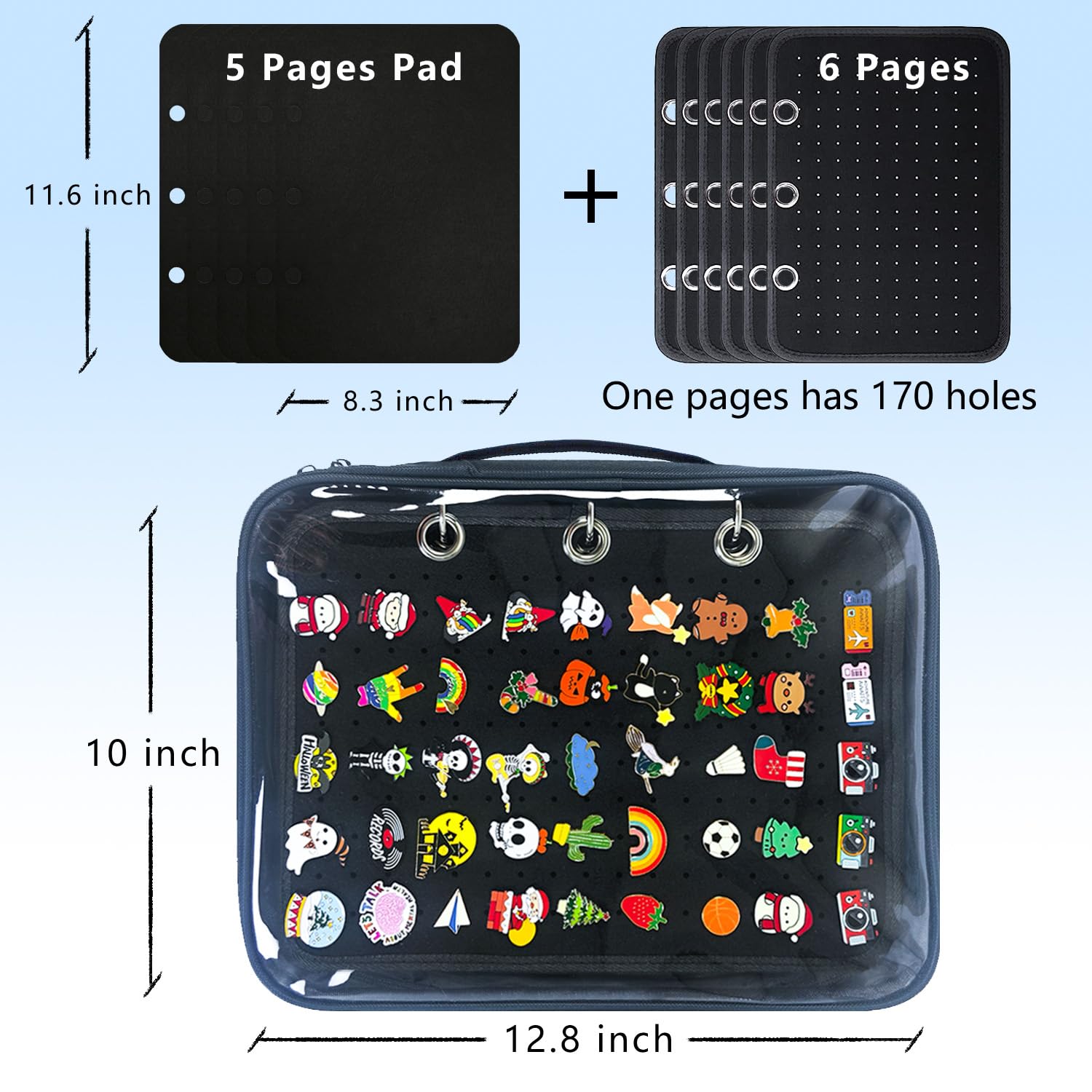 miiinaps 6 Pages Enamel Pin Display Bag,Pin Books For Collectors,Pins Board Storage Organization Box Can Holds Pins, Brooches, Paper Clips,Sports medal.(6 Black Pages+5 SPacers,Without Accessories)