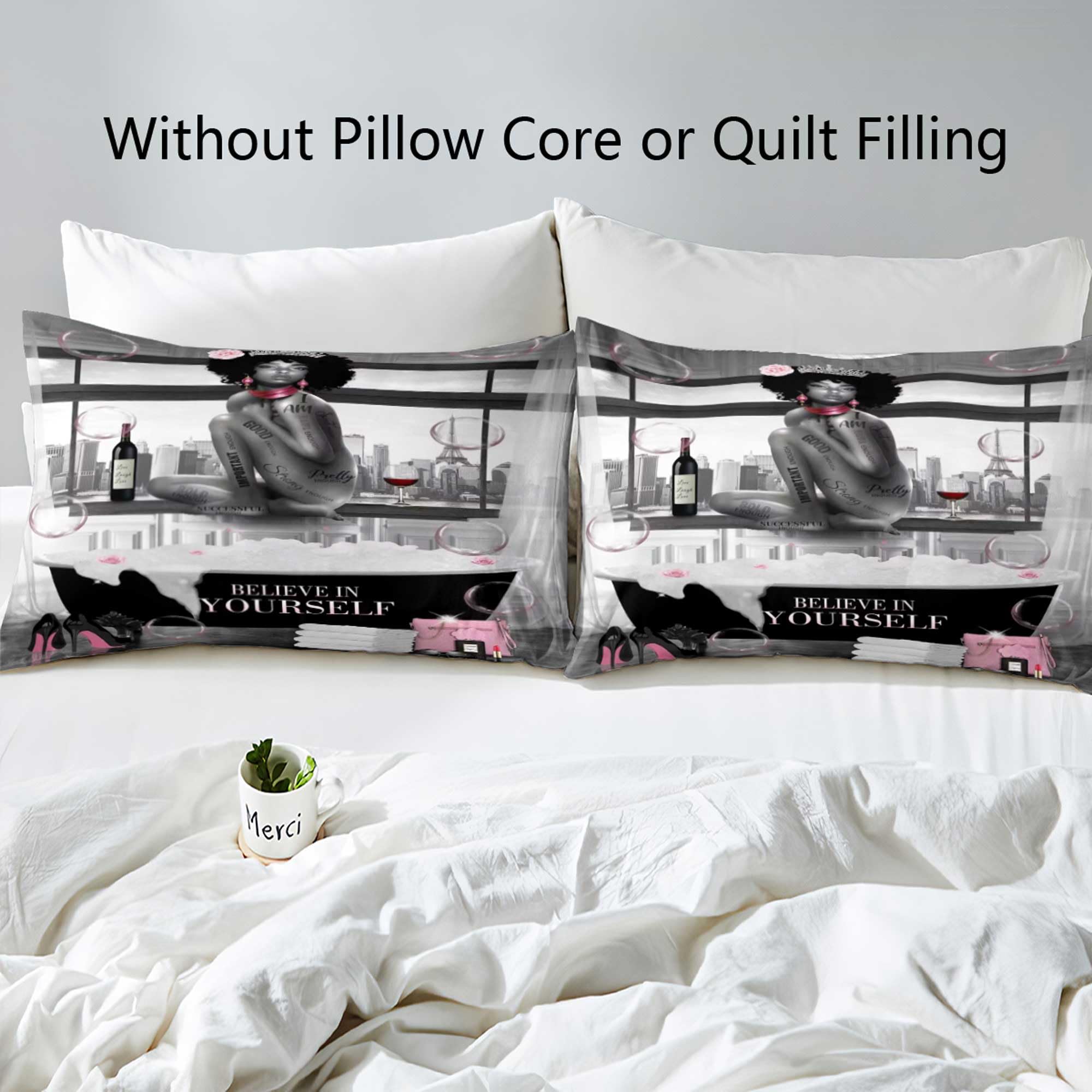 LUVIVIHOME 3PCS Sexy Black Girl Duvet Cover Queen Bedding Sets, Teen Girl Bedding, Black Woman African American Black Girl Comforter Bedspread Quilt Cover, Inspirational Gifts for Women 2 Pillow Shams