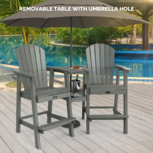 VINGLI Tall Adirondack Chairs Set of 2 with Removable Double Connecting Trays, HDPE Adirondack Bar Stools Poly Deck Chairs, 350LBS Capacity (Grey)