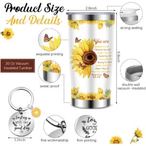 Aliceset 4 Pcs Christian Gifts for Women Include Inspiration Religious Tote Bag 20 oz Stainless Steel Tumbler Bible Verse Keychain Catholic Makeup Bag Birthday Gifts for Women Mom Friend (Sunflower)