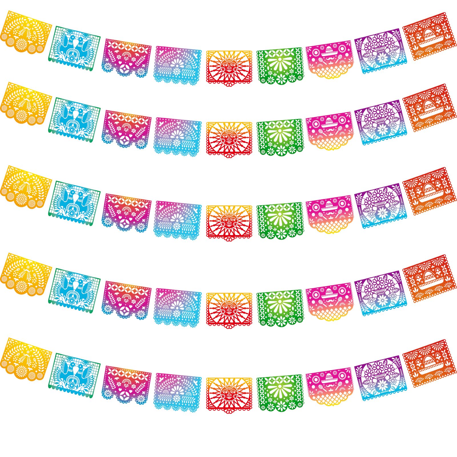 Mexican Party Banners, Papel Picado Banner - Cinco de Mayo, Fiesta Party Decorations, Dia De Los Muertos Decor, Day of The Dead Decorations, 5 Packs 82 Ft Long