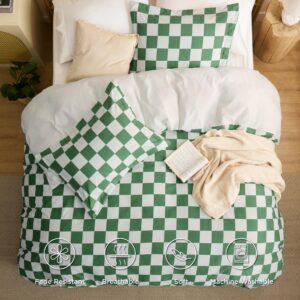 Bedsure Checkered Duvet Cover Twin Size - Shale Green Plaid Duvet Cover Set for Kids with Zipper Closure, Green Bedding Set, 2 Pieces, 1 Kids' Duvet Cover 68"x90" and 1 Pillow Sham 20"x26"