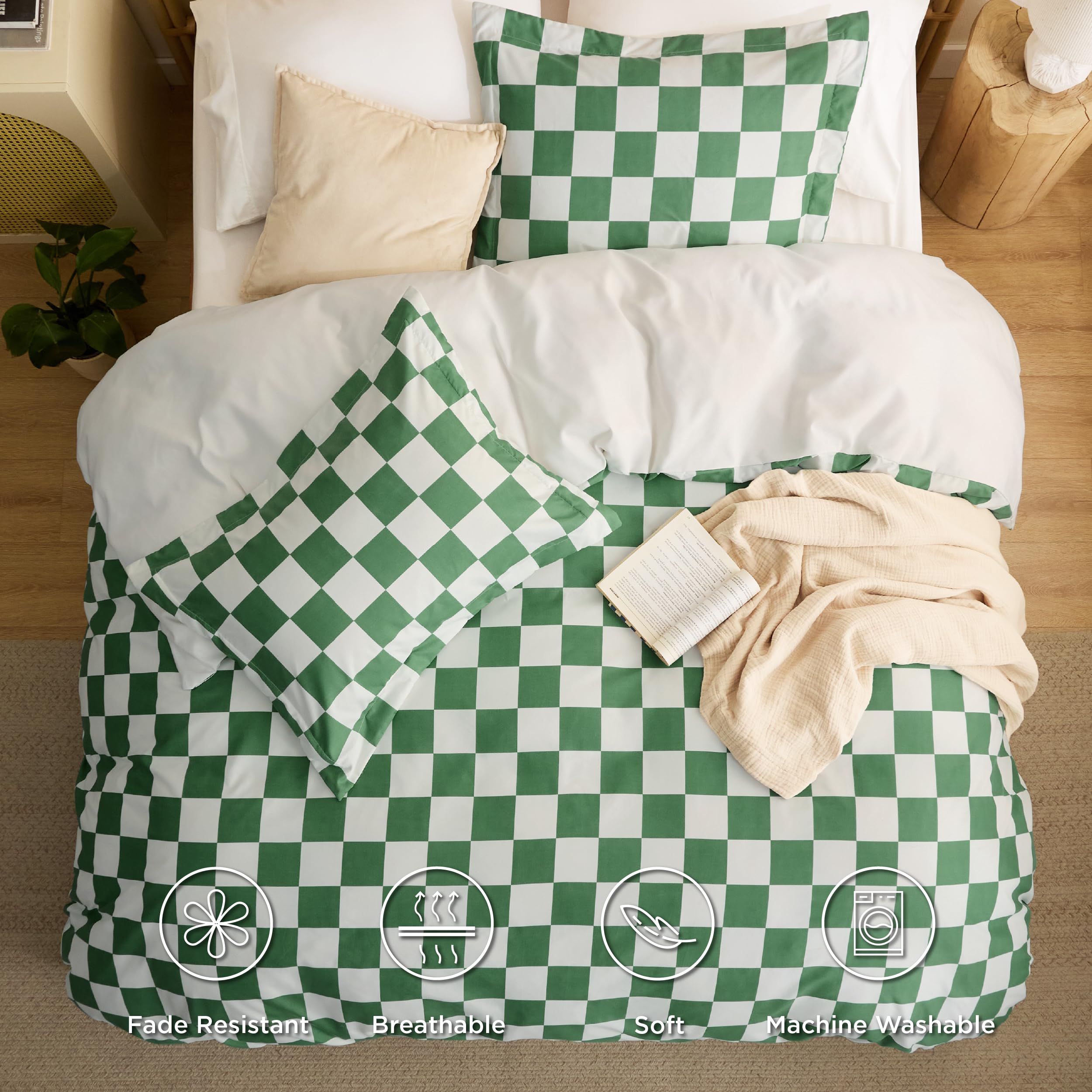 Bedsure Checkered Duvet Cover Twin Size - Shale Green Plaid Duvet Cover Set for Kids with Zipper Closure, Green Bedding Set, 2 Pieces, 1 Kids' Duvet Cover 68"x90" and 1 Pillow Sham 20"x26"