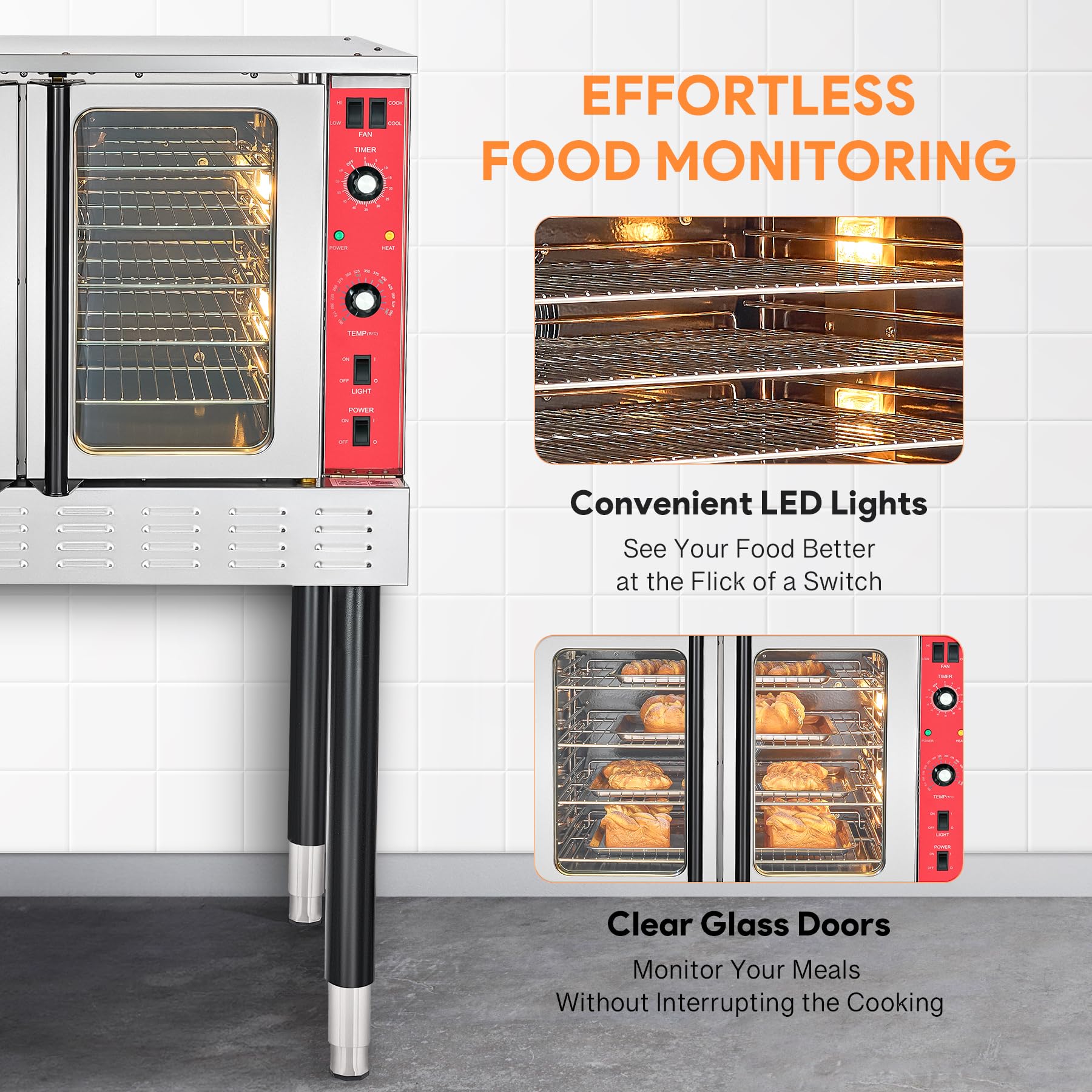 WILPREP Natural Gas Convection Oven, Single Deck Commercial Gas Convection Oven with 54000 BTU, 7 cu ft Capacity, 38" Full Size Conventional Oven for Commercial Restaurant Kitchen, NG, 120V