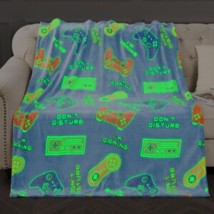 levens glow in the dark gaming blanket for boys - christmas easter valentine's gifts toys for teens, gamer stuff controller throw decor presents kids age 8 9 10 11 12 13 14 15 year old boy 50"x60"