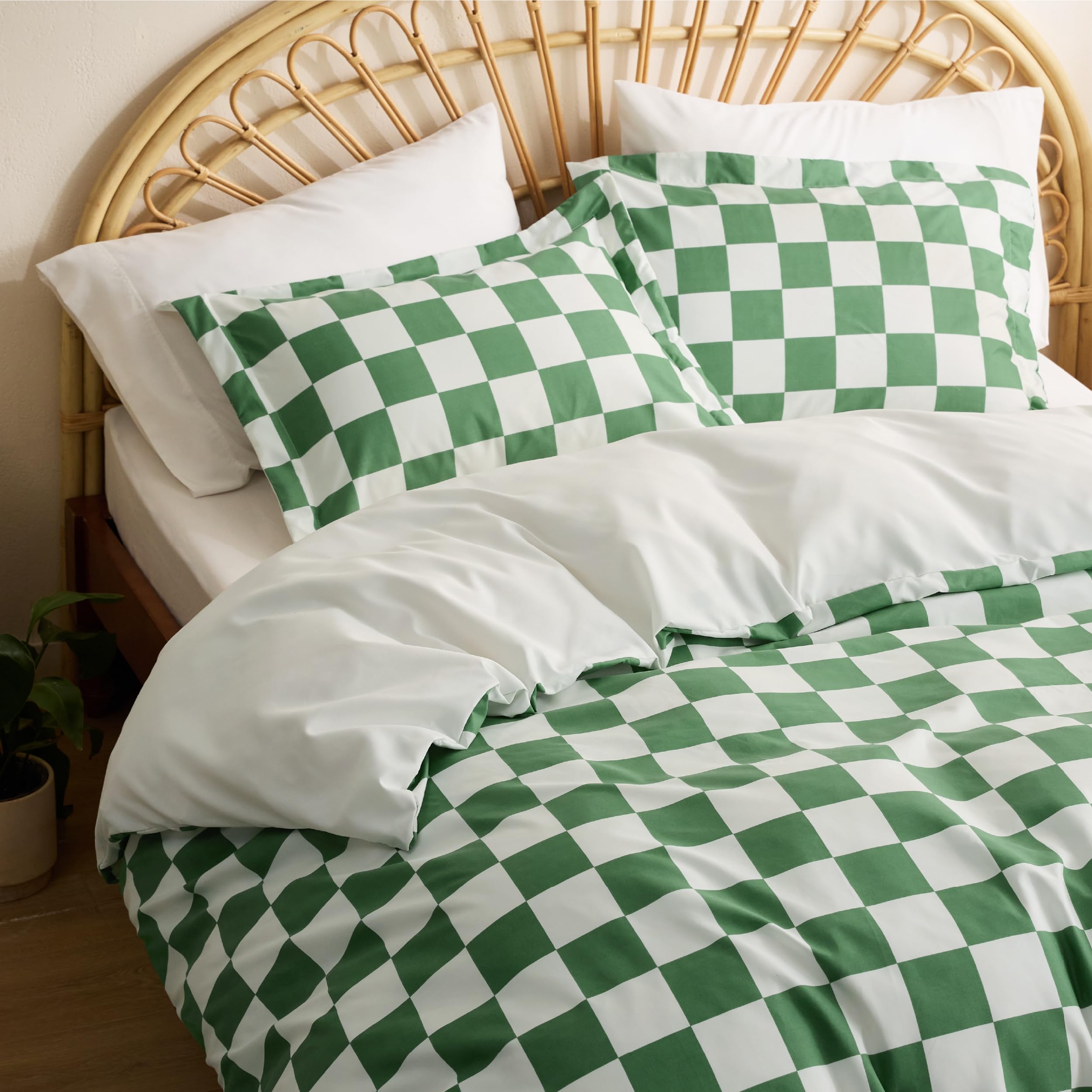 Bedsure Checkered Duvet Cover Twin Size - Shale Green Plaid Duvet Cover Set for Kids with Zipper Closure, Green Bedding Set, 2 Pieces, 1 Kids' Duvet Cover 68"x90" and 1 Pillow Sham 20"x26"