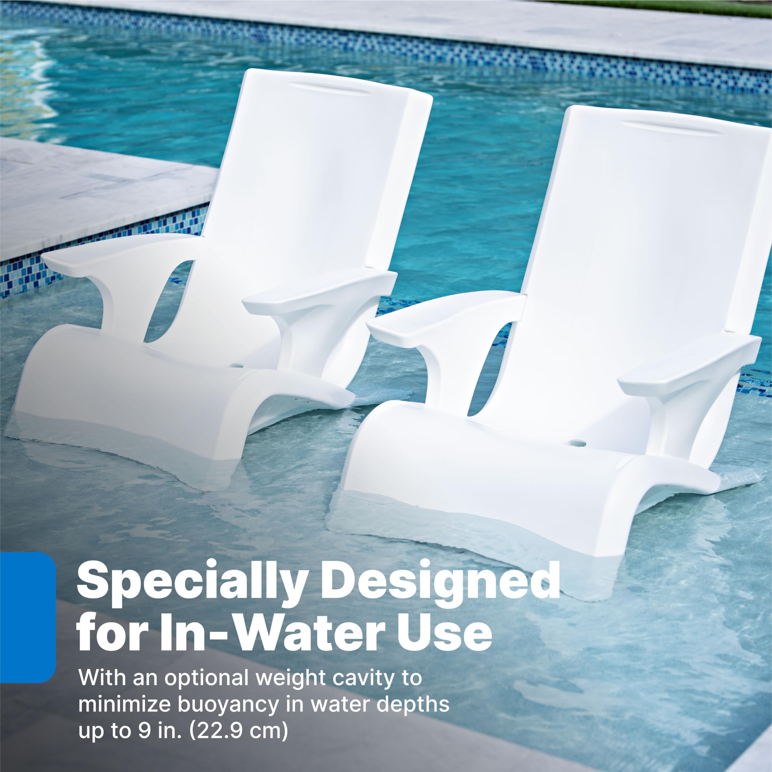 Step2 Vero Adirondack Chair, Stylish Poolside Lounger, Fade-Resistant, Waterproof Patio Furniture for Sun Shelf, Use in Pools up to 9-Inches of Water, Weighted, White