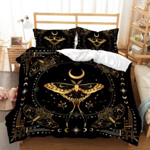 ailonen moth duvet cover set queen size, boho sun and moon comforter cover set,death moth duvet cover with 2 pillowcases, 3 pieces