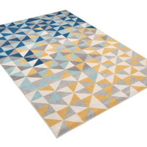 TAPISO Lazur Area Rug Teenager Geometric Small Triangles Grey Yellow Blue Living Room Bedroom Durable Resistant Carpet Size - 6x9 ft (180x270 cm)