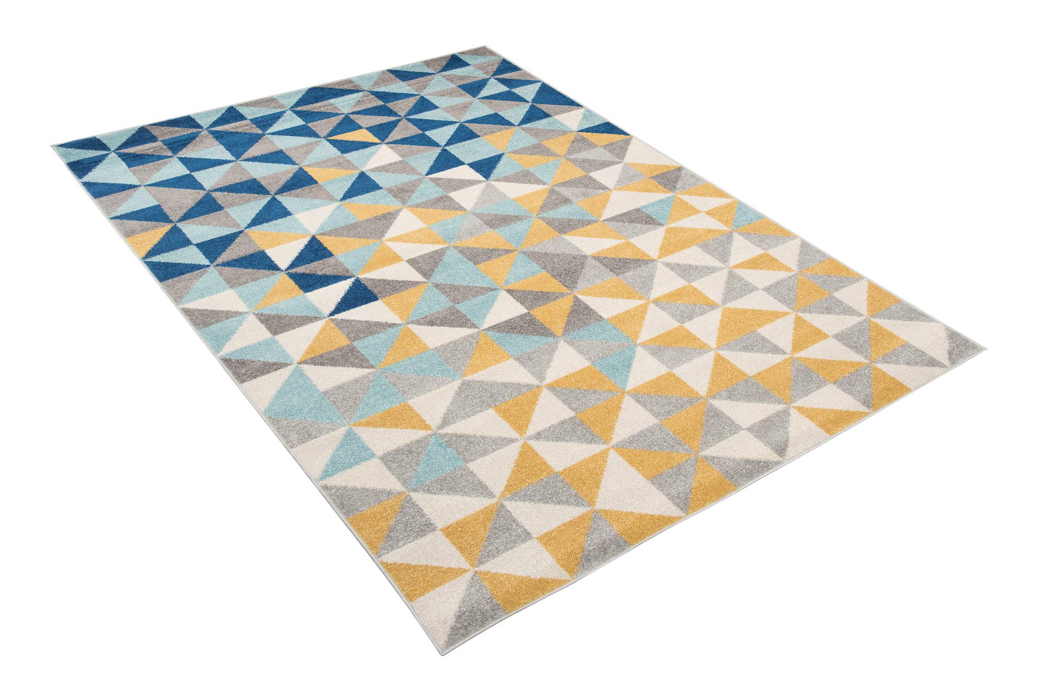 TAPISO Lazur Area Rug Teenager Geometric Small Triangles Grey Yellow Blue Living Room Bedroom Durable Resistant Carpet Size - 6x9 ft (180x270 cm)