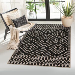 lahome moroccan easy jute area rug, 3x5 entryway rug indoor outdoor patio rug 3x5 farmhouse black washable living room area rug, non slip indoor outdoor carpet for patio courtyard deck