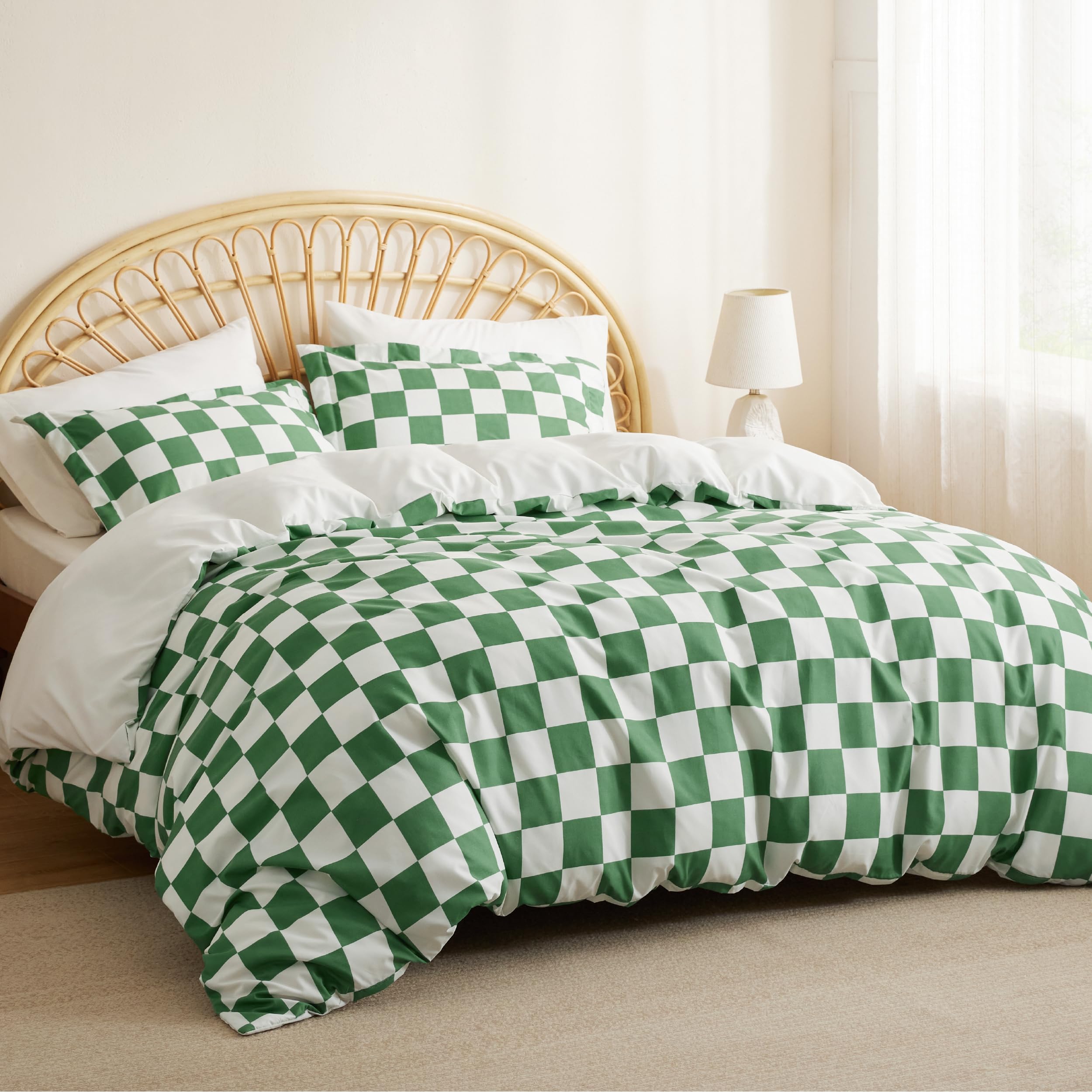 Bedsure Checkered Duvet Cover Twin Size - Shale Green Plaid Duvet Cover Set for Kids with Zipper Closure, Green Bedding Set, 2 Pieces, 1 Kids' Duvet Cover 68"x90" and 1 Pillow Sham 20"x26"