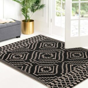 Lahome Moroccan Easy Jute Area Rug, 3x5 Entryway Rug Indoor Outdoor Patio Rug 3x5 Farmhouse Black Washable Living Room Area Rug, Non Slip Indoor Outdoor Carpet for Patio Courtyard Deck