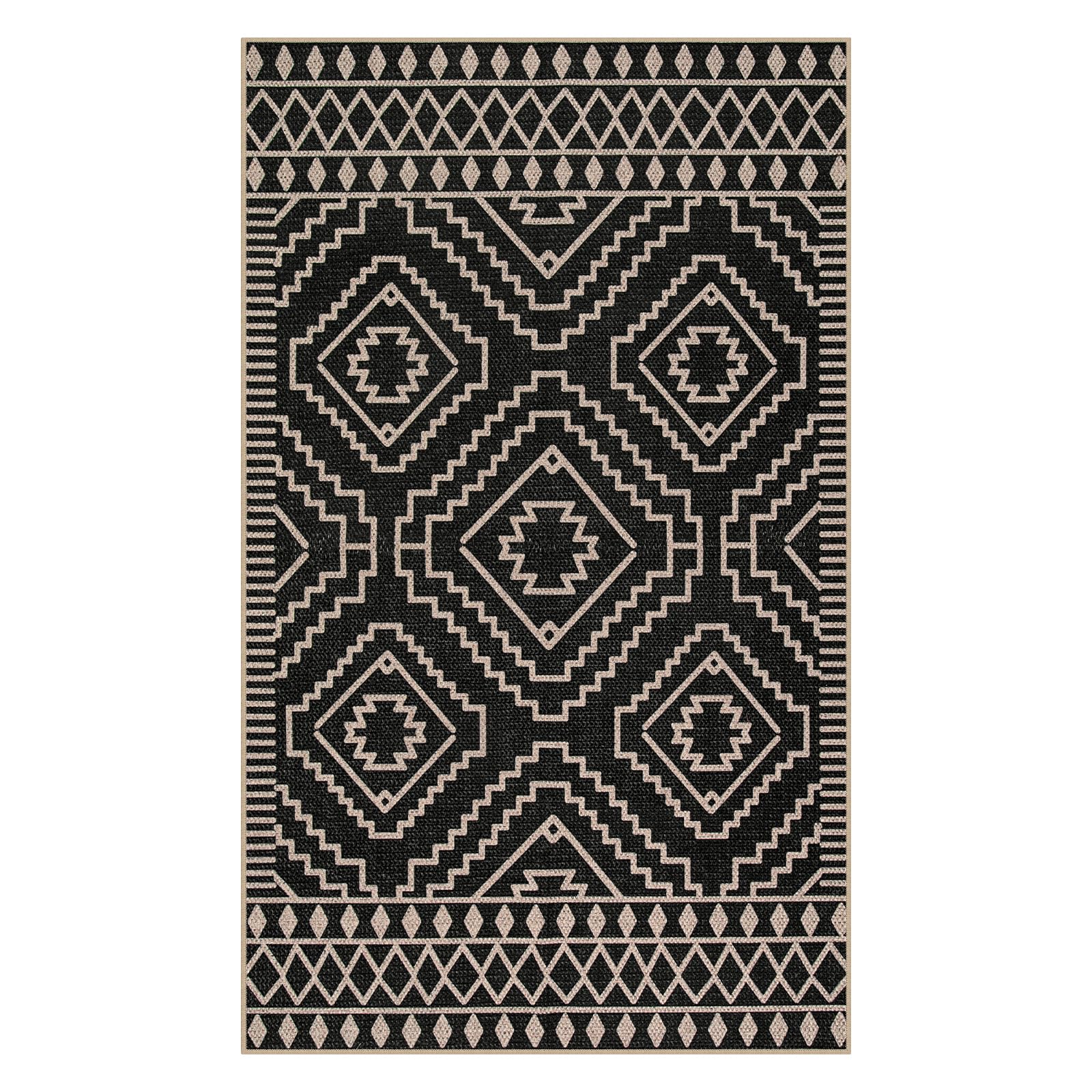 Lahome Moroccan Easy Jute Area Rug, 3x5 Entryway Rug Indoor Outdoor Patio Rug 3x5 Farmhouse Black Washable Living Room Area Rug, Non Slip Indoor Outdoor Carpet for Patio Courtyard Deck