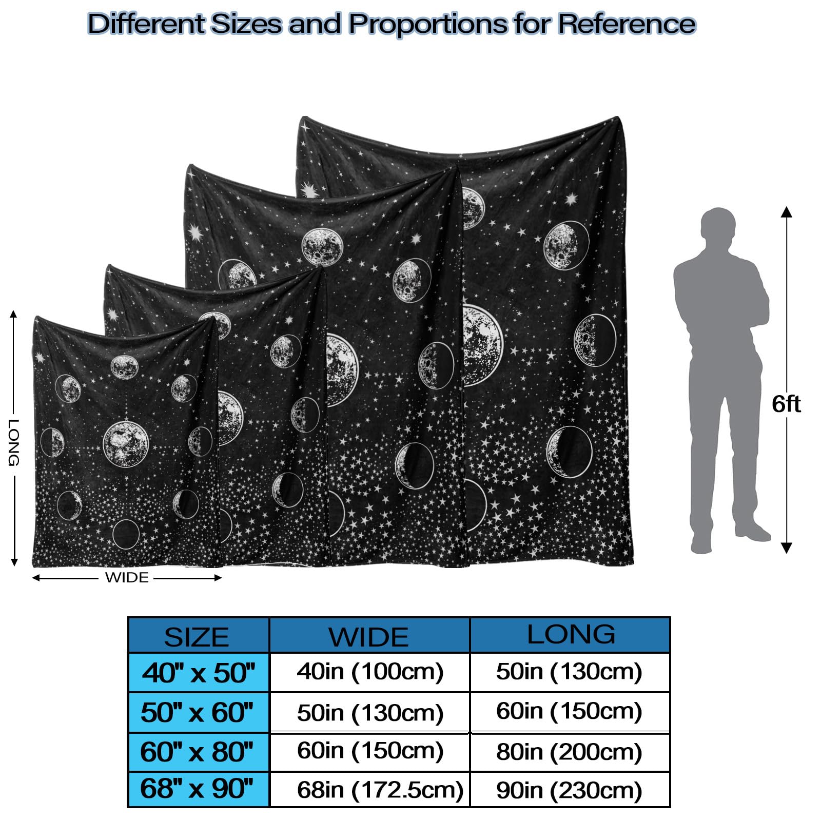 kampdream Moon Phase Black and White Fleece Throw Blanket, Starry Night Sky Mysterious Stars Mystic Astrology Cozy Nap Blankets Gift for Teens Boys Sofa Bed Couch Chair or Dorm Throws 40×50 inches