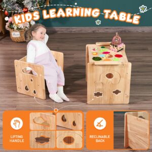 Montessori Weaning Table and Chair Set with Built-in Chalkboard,3 in 1 Solid Wooded Toddler Table and Chair,Kids Activity Table Set for Aged 1-3,Kids Montessori Furniture for Painting Learning Playing