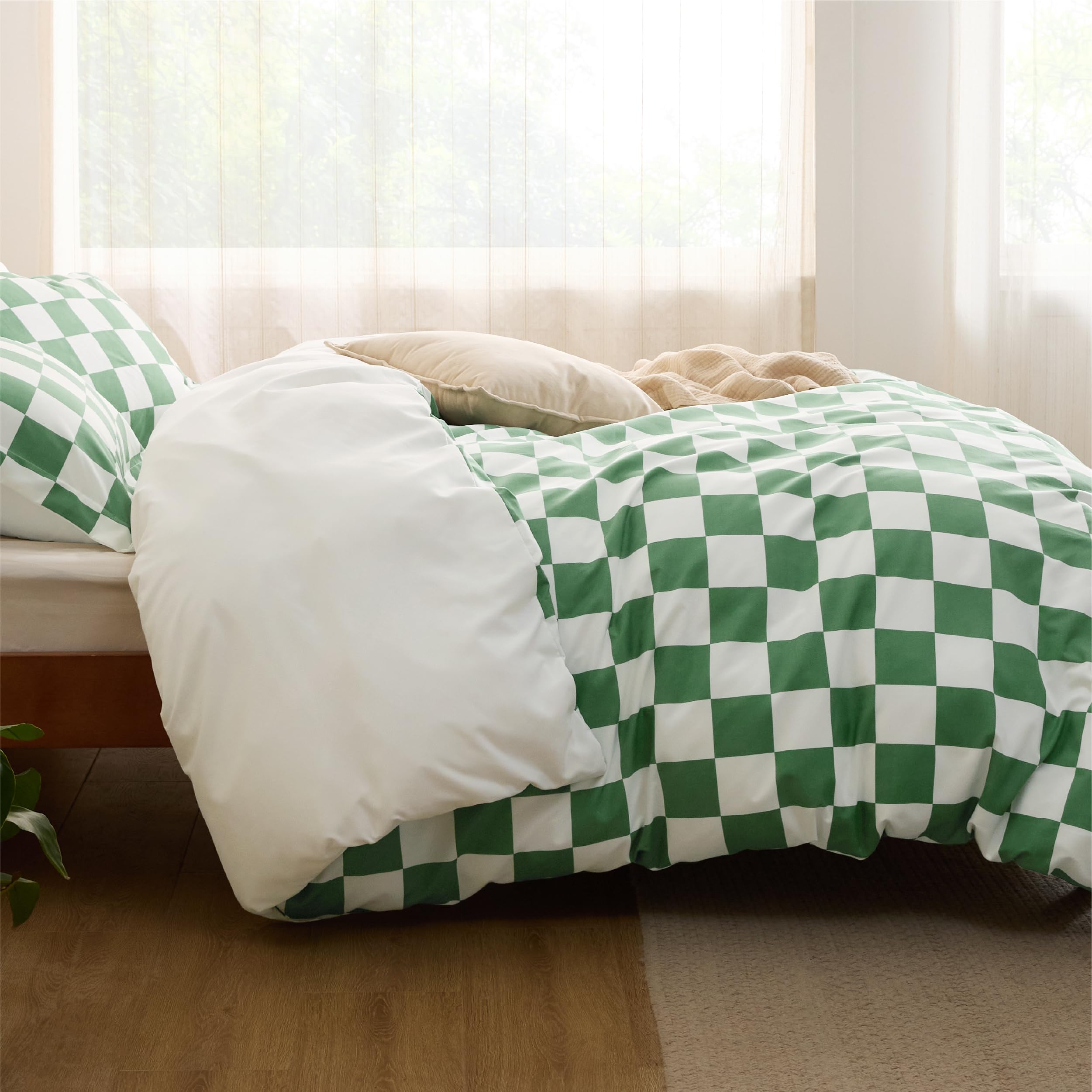 Bedsure Checkered Duvet Cover Twin Size - Shale Green Plaid Duvet Cover Set for Kids with Zipper Closure, Green Bedding Set, 2 Pieces, 1 Kids' Duvet Cover 68"x90" and 1 Pillow Sham 20"x26"