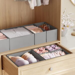 SONGMICS Drawer Organizer, Dresser Drawer Organizers, Set of 12, Foldable Fabric Storage Bins for Socks, Underwear, Bras, Ties, Scarves, Dove Gray URDZ006G02