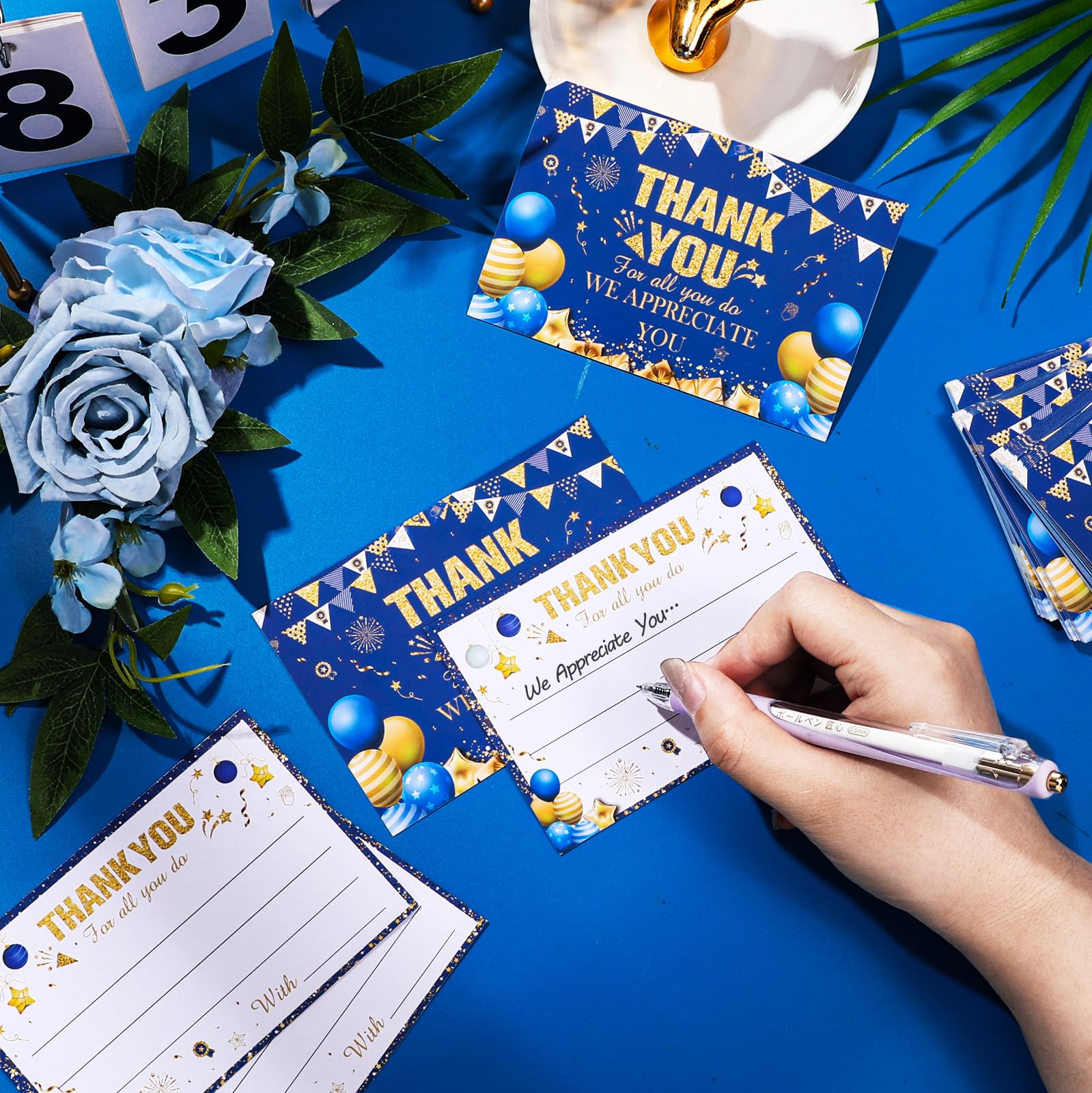 51Pcs We Appreciate You Card Box Decorations Blue Gold Thank You Party Favor Card Box with 50Pcs Thank You For All You Do Cards for Employee Staff Teacher Doctor Graduation Appreciation Party Supplies