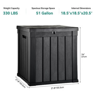 YITAHOME 51 Gallon Outdoor Storage Deck Box, Waterproof Resin Package Delivery and Storage Box with Lockable Lid for Patio Furniture Cushions, Pool Accessories, Garden Tools, Black