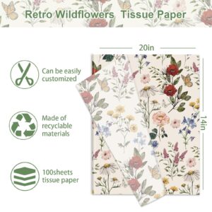 Generic AnyDesign 100 Sheets Floral Tissue Paper Vintage Wildflower Gift Wrapping Paper Butterfly Flower Printed DIY Art Craft Paper for Spring Wedding Bridal Shower Birthday, 19.7 x 13.8 Inch