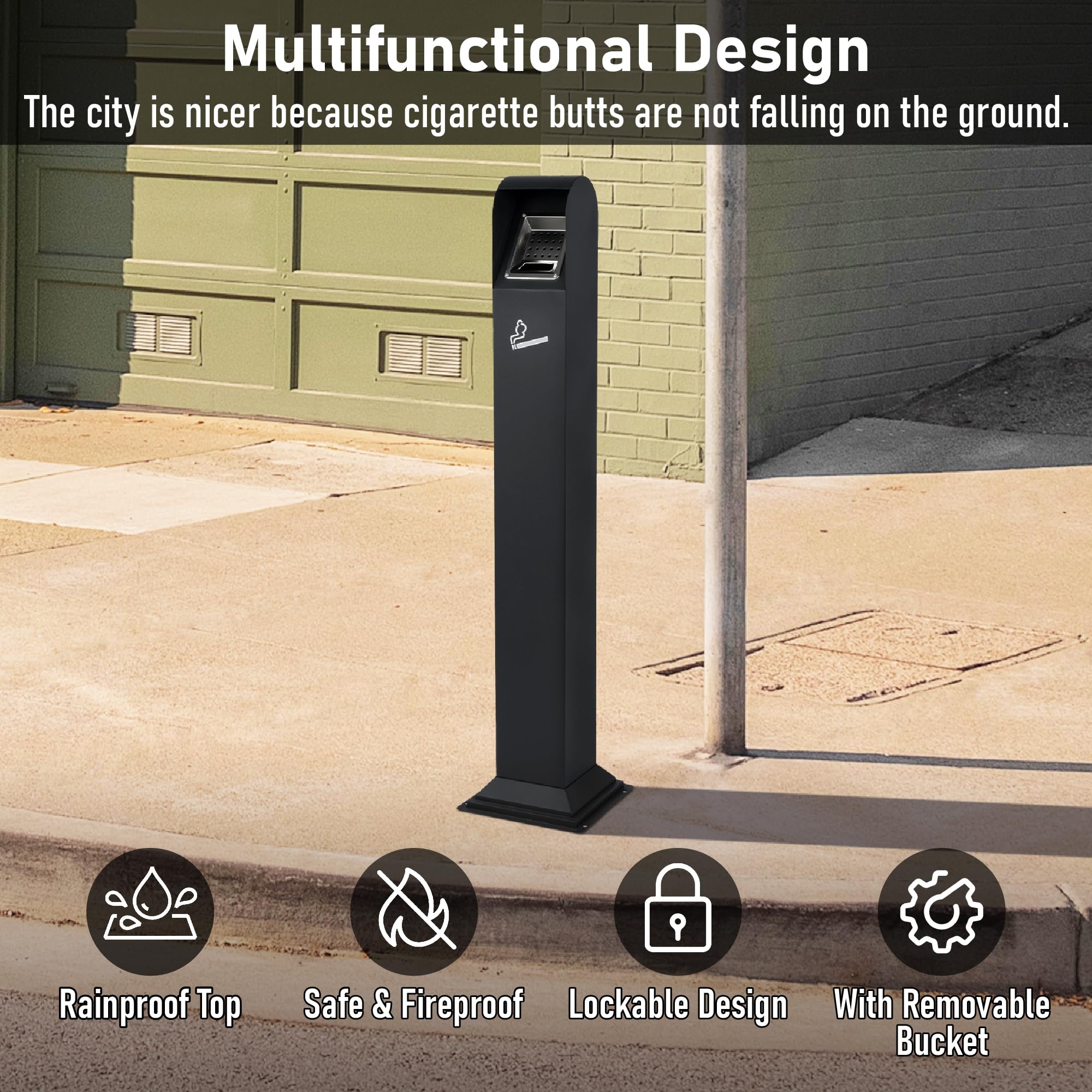 AIWFL Trash Receptacle Outdoor, Commercial Trash Can with Removable Inner Bucket, Easy to Clean, All-Metal Construction, Garbage Trash Bin for Porch/Guest Areas/Office/Balcony