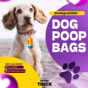 Dog Poop Bags Rolls-150 Bags with Leash Dispenser (10 Rolls), Biodegradable Poop Bags Made of Cornstarch, 100% Leak Proof and Easy to Open (Yellow)