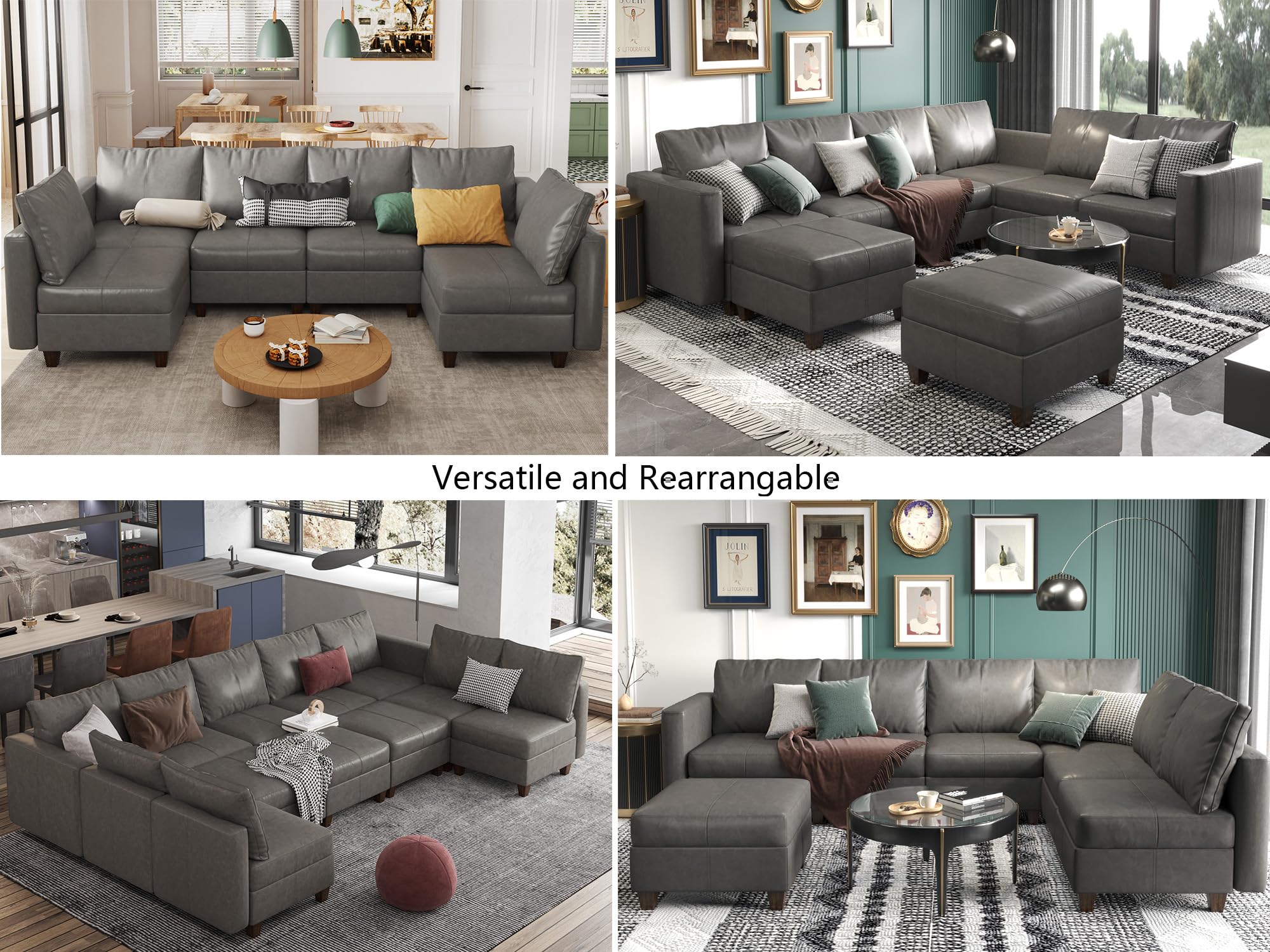 EASE MOOSE Modular Sectional Loveseat Sofa Couch with Storage Seats, 2 Seat Faux Leather Convertible Modular Sofa Love Seats for Small Spaces