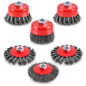 wire brush for grinder, 4 inch/3 inch wire wheel brush set, angle grinder wire wheel for rust, corrosion, paint removal and other heavy-duty conditioning for metals - 6 packs