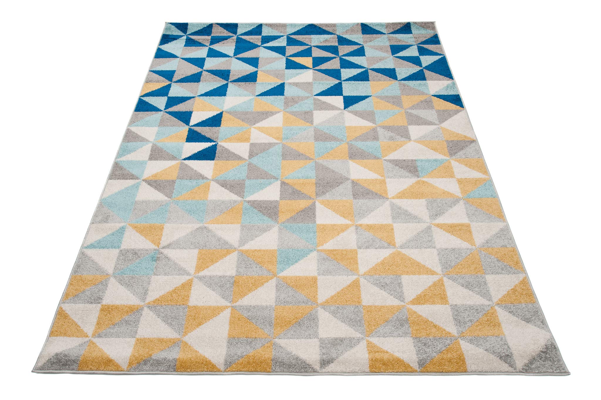 TAPISO Lazur Area Rug Teenager Geometric Small Triangles Grey Yellow Blue Living Room Bedroom Durable Resistant Carpet Size - 6x9 ft (180x270 cm)