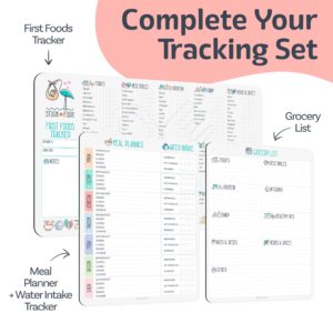 Baby First Food Tracker, Magnetic Meal Planner, Fridge Grocery Shopping List Chart (3 in 1) - Dry, Erase Menu Planner, Strong Stickiness on Refrigerator - 11.6”x8.2”, Gray- Baby's Led Weaning Supplies