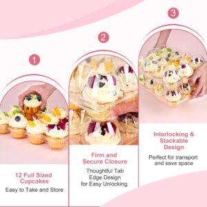 oridom Cupcake Carrier 12 Pack*12 Sets, Stackable Plastic Cupcake Containers Boxes 12 Count, Clear Cupcake Holder with Detachable High Dome Lid, Disposable Cupcake Storage Containers Cupcake Trays